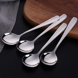 7-Inch Soup Spoons, Baikai Bouillon Spoon,18/10 Stainless Steel Finished Table Dinner Spoons Set of 4 (Silver)