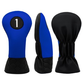 Golf Club Headcovers Simple Design Mesh + PU Headcovers Set of 4 Driver Fairway Wood Utility Hybrid Wood Cover Headcovers with Number Tag (Blue)