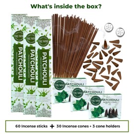 Patchouli Incense Sticks & Incense Cones Combo Pack - 60 Insence-Sticks + 30 Insence Cones - Inscense - Incense Cones Scented - Insents