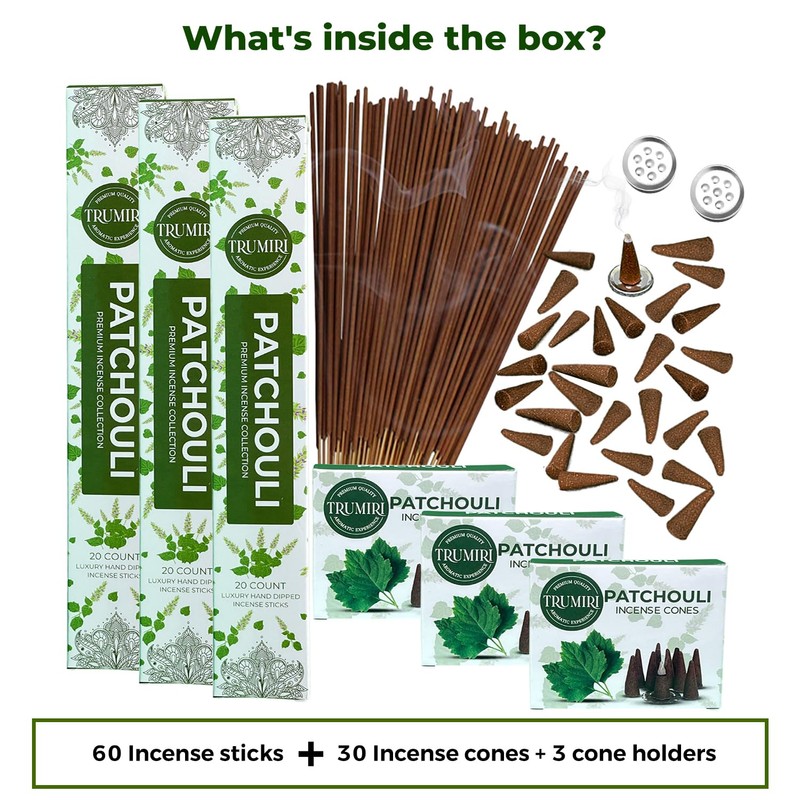 Patchouli Incense Sticks & Incense Cones Combo Pack - 60