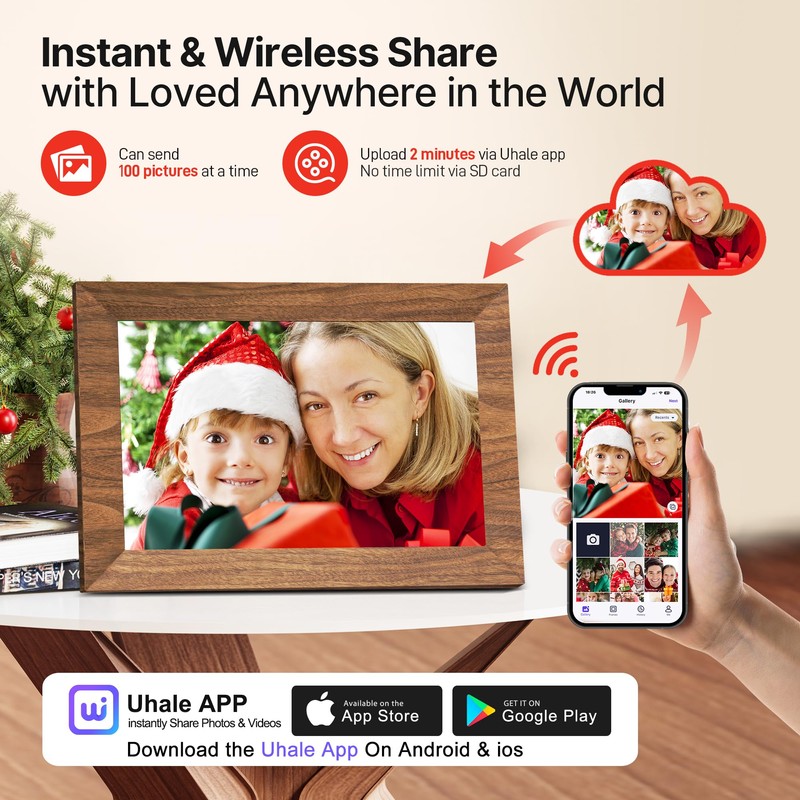 Uhale Digital Picture Frame 32GB Storage 10.1 Inch Wood WiFi