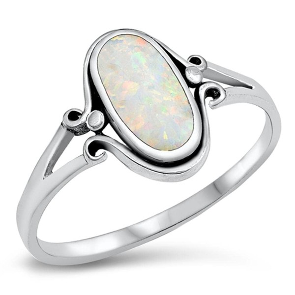 Oval White Simulated Opal Long Wide Ring New .925 Sterling
