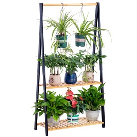 COPREE Bamboo 2-tier Hanging Plant Stand Planter Shelves Flower Pot Organizer Rack Multiple Flower Pot Display Holder Shelf Indoor Outdoor Heavy Duty Planter Shelving Unit
