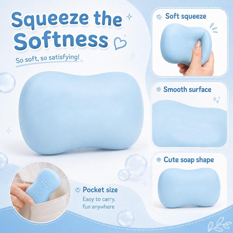 BLBATBK Soap Squishy, Blue Bar Shaped Figure With Bead Filled