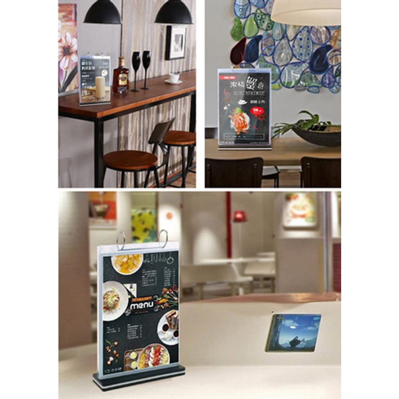 Acrylic Sign Holder,Table Card Multi-Page Flip Display 6 Pages-12 Sides,T