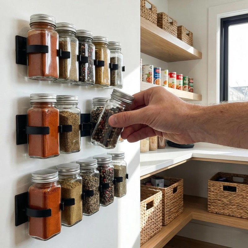 Adhesive Spice Clips, 6 Strips with 30 Clip Positions, Cabinet
