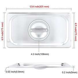 PINGEUI 8 Pack 1/3 Size Stainless Steel Steam Table Lid, Solid Hotel Pan Cover with Handle for Steam Food Pan, Non-Stick Surface
