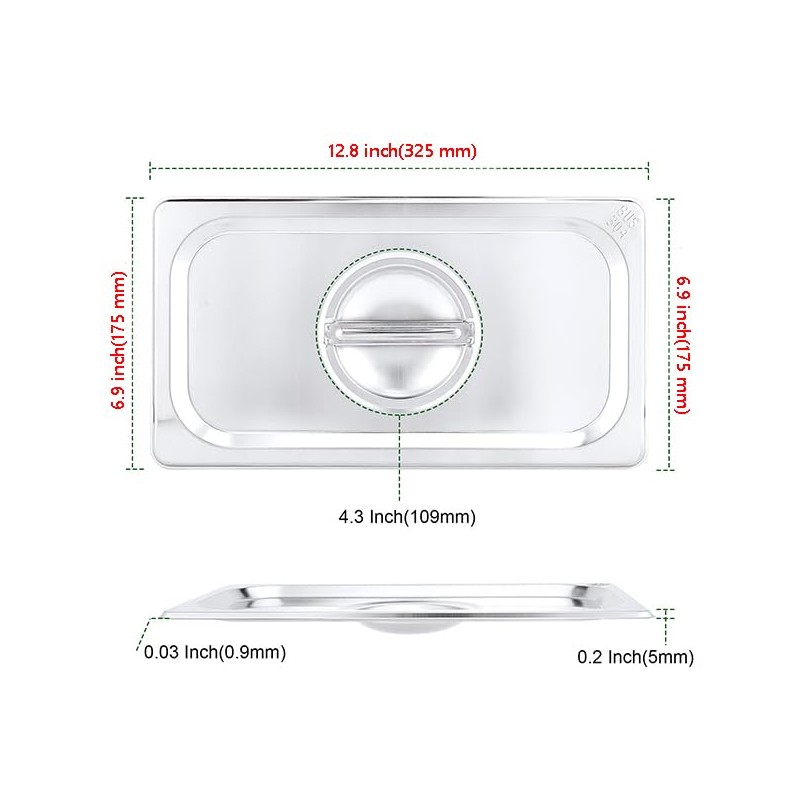 PINGEUI 8 Pack 1/3 Size Stainless Steel Steam Table Lid,