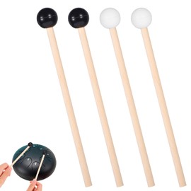 TIESOME 4Pcs Steel Tongue Drum Mallets, Xylophone Mallet Glockenspiel Mallets 6.1in Wooden Rubber Percussion Drumsticks for Bell Stick