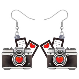 DALANE Acrylic Retro Vintage Camera Earrings Television Dangle Drop Nostalgic Jewelry for Women Girls Kids Charms 80S 90S Gifts (Heart Camera)