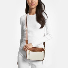 Crossbody Bag For Women Small Vegan Leather Cross body/over Shoulder Purse and Handbags With Long Guitar Adjustable Strap (White&Brown)