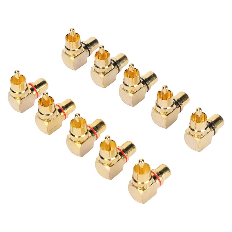 10pcs RCA Right Angle Adapter Male to Female Copper Gold