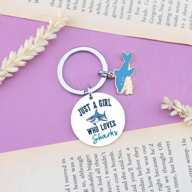 QUIHUD Shark Stuff Shark Lovers Gifts For Women Cute Ocean Shark Themed Gifts Shark Keychain Just a Girl Who Loves Sharks