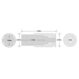 TUZkozs 1/2-Inch Drive 14mm Deep Impact Socket with 6-Point Design, Heat-Treated Chrome Molybdenum Alloy Steel, Metric，Hex Deep Socket