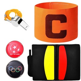 SGERUFZ 2 Captain's Armband Football Referee Set with Football Whistle, Yellow and Red Card, Flip Coin, Game Note Cards for Football Game