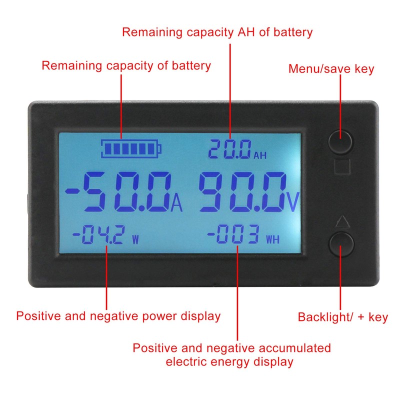 DROK Battery Monitor, Amp Volt Power Watt Meter DC 0-300V