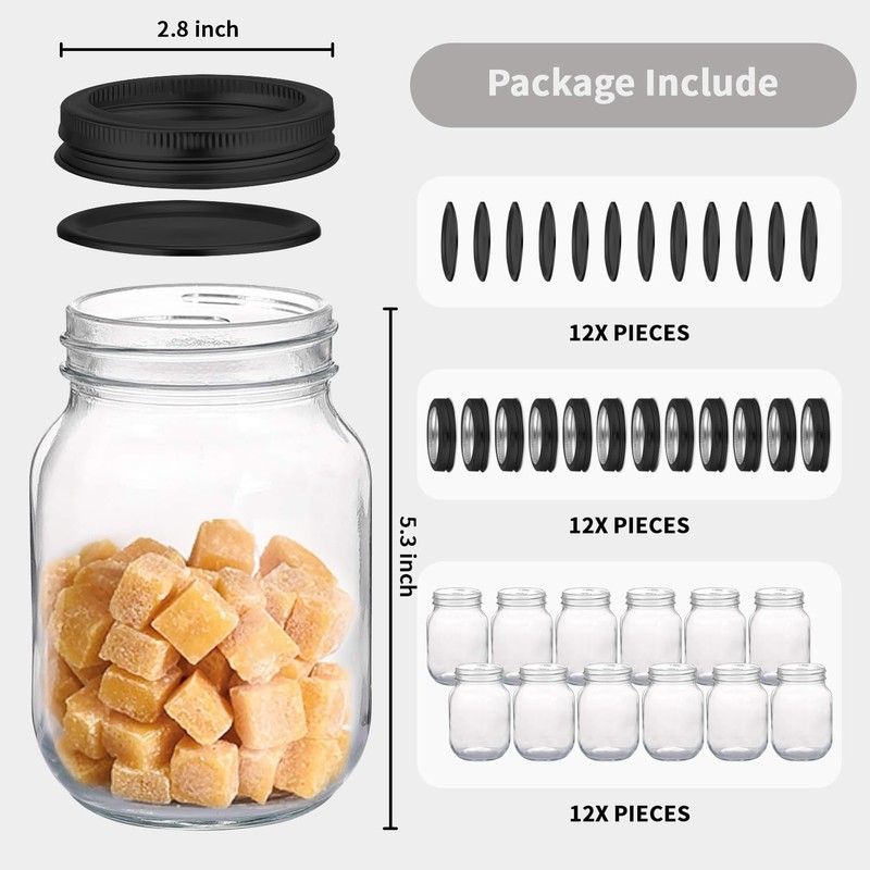 novelinks 16 OZ Clear Plastic Mason Jars with Airtight Lids