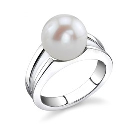 The Pearl Source 10-11mm Genuine White Freshwater Cultured Pearl Kasandra Ring for Women