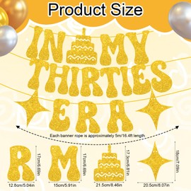 Maxqzin 2 Pcs 30th Birthday Banner, In My Thirties Era, Gold Glitter 30th Birthday Decorations for Her, Indoor Party