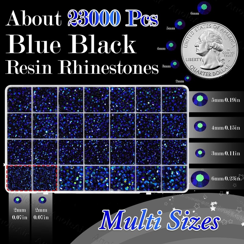Jelly Black Blue Rhinestones for Bedazzling Kit, 2-6mm Gems for