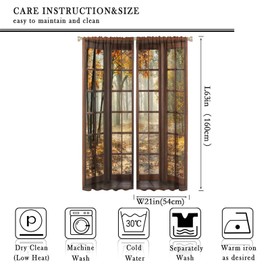 Autumn Natural Landscape Curtains,Vintage Window Pattern Kitchen Living Room Bedroom Curtains 2 Piece Set 42x63in