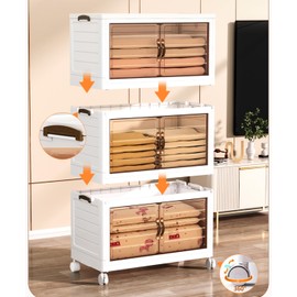 SIRIRIC Collapsible Storage Bins with Lid - 4 Tiers 220Qt Closet Organizers, Stackable Storage Bins with Front Door, Folding Storage Box Pantry Organization for Home