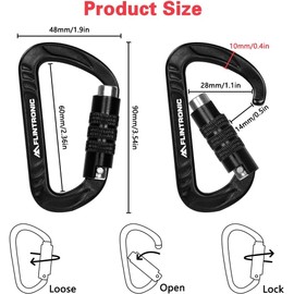 flintronic Carabiner with Screw Cap, 2 Pieces 12KN Carabiner Hook Screw Cap, Carabiner with 1200 kg Load Capacity, Heavy Duty, for Hammocks, Camping, Hiking, Backpack (Black)