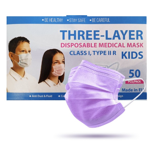 Vita4you Disposable Medical Masks for Kids Type IIR Purple Color 50 pcs