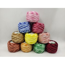 10 Pieces Double Shaded Premium Color Cotton Balls Crochet Thread Balls Size 8 Pearl Cotton Balls (10 Grams Each)