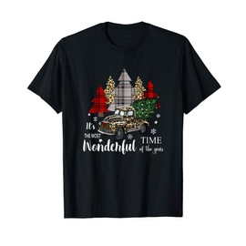 Vintage Truck with Christmas Tree Ladies Leopard Print T-Shirt
