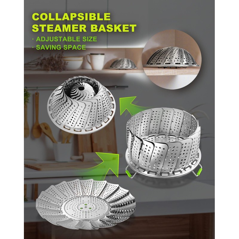 LANVIYA Vegetable Steamer Basket,2 Layer Large Capacity Food Steamer for