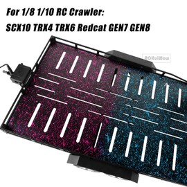 RCHuiWow RC Flatbed Trailer Kit Upgrades Part for 1/8 1/10 RC Crawler Axia1 SCX10 TRX4 TRX6 Redcat GEN8 D90 Wrangler,Alloy Aluminium Trailer w/Trailer Hook Coupler & Kinetic Winch Strap,Rainbow