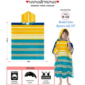 VOOVA & MOVAS Hooded Poncho Towels for Big Kids, Oversized (6-12Years,26"X64") Made from 100% Soft Cotton,Absorbent Bathrobe for Boys,Perfect for Pool| Swimming | Bathing | Beach, Blue Stripe