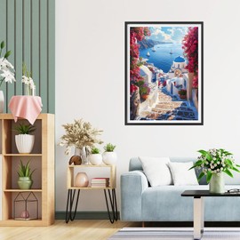 QQYRHN Santorini Diamond Painting Kits for Beginners Adults, 5D Aegean Sea Diamond Art Kits, DIY Round Full Drill Church Diamond Dots Diamond Gem Art with Painting Kits for Home Wall Decor 12 x 16