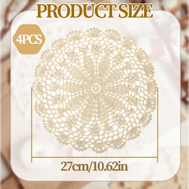 4PCS Lace Doilies for Tables Crochet, Round Beige Coasters/Lacing Crochet Doilies, Round Handmade Lace Placemats, Tables Vintage Doilies for Kitchen, Dining Room, Party, Dressers