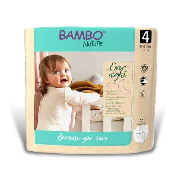 Bambo Nature Overnight Baby Diapers (Sizes 3 TO 6), Size 4, 192 Count