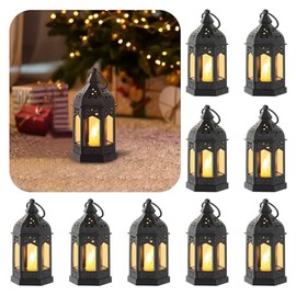 Mini linternas decorativas para interiores: 10 linternas LED colgantes negras para centros de mesa, decoración de mesa de boda, Ramadán, decoraciones de bosque encantado