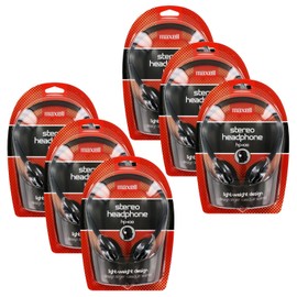 Maxell HP-100 Portable Stereo Headphones, Lightweight, Black, Pack of 6