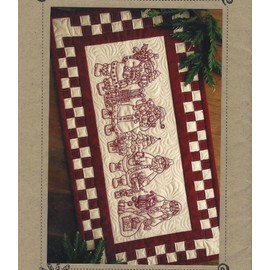 Santa Quartet Table Runner: Quilt and Hand Embroidery Pattern # 633 by Bird Brain Designs