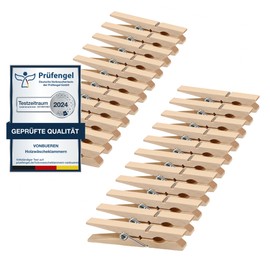 24 x Large Wooden Clothes Pegs VonBueren | 7 cm | Wooden Clothes Pegs | Clips for Advent Calendar or Wooden Pegs for Crafts