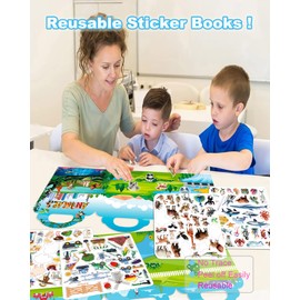 2pack Reusable Sticker Books for Toddlers 2-4 Years,Animals & Farm Theme 3D Jelly Stickers Kids Activity Book for Boys Girls Road Trip Toddler Airplane Train Travel Essentials Toy - 129pcs