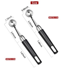 Kunxing Melon Ballers Scoop Set,Canteloupe Ice Cream Candy Watermelon Kiwi Stainless Steel Baller Spoon,DIY Fruit Platter Ball Tool Scooper,Different Sizes 1.18/0.98-Inch (2 Pcs）
