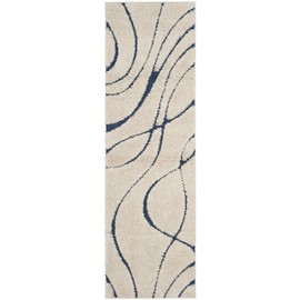 Safavieh Florida Shag Collection SG471 Abstract Wave 1.2-inch Thick Runner, 2'3" x 13' , Cream / Blue