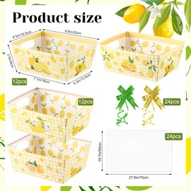 24 Set Lemon Buffalo Plaid Baskets for Gifts Empty with Cellophane Basket Bags Bows, Lemon Market Tray Cardboard Basket to Fill for Summer Lemon Birthday Weddings Lemonade Stand Party Supplies Decor
