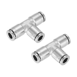 QUARKZMAN 1/4" OD Tee Push to Connect Pipe Fittings Nickel Plated Brass Quick Connect 3 Way Tee Air Line Fittings Silver Pack of 2