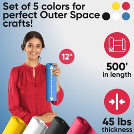Paclord 12" x 1200" (100 ft) Outer Space-Themed Kraft Paper Set, 45 Lbs - Black, Dark Blue, Yellow, White, Red Kraft Paper - Made in USA Colored Paper for Crafts, Appliques for Kids, DIY, Origami