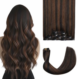 Sweetmet Air2.0 Clip in Hair Extensions Real Human Hair 20inch 4pcs #1Bp4 Natural Black Mixed Middle Brown Remy Real Human Hair Extensions Clip ins 60g Thick Seamless Double Weft（#1Bp4-20inch）