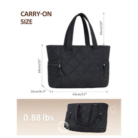 Prite Quilted Tote Bag for Women Large Puffer Travel Shoulder Bag Handbag Lightweight Fluffy Teacher Nurse Bag for Work, Gym, School