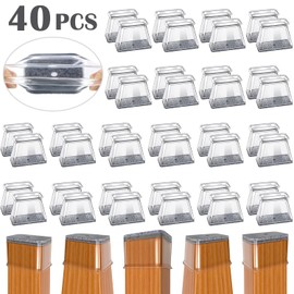 BUMACO Chair Leg Floor Protectors Rectangle Chair Leg Protectors for Hardwood Floors Silicone Pads Covers to Protect Floors(Clear-40 Pcs, Rectangle M Fit (Perimeter: 3-3/4"~4-7/8")