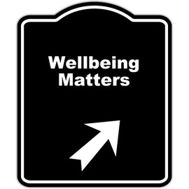 Wellbeing Matters Black Sign Arrow Up Right Aluminum Composite Sign 8.5 x 10 inches